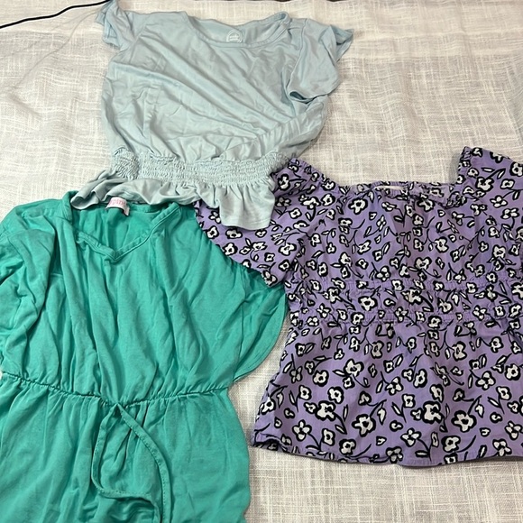 SET OF 3 GIRLS SUMMER CINCHED WAIST FLUTTER SLEEVE TOPS - Picture 1 of 9